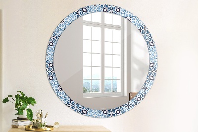 Round decorative wall mirror Blue arabic pattern