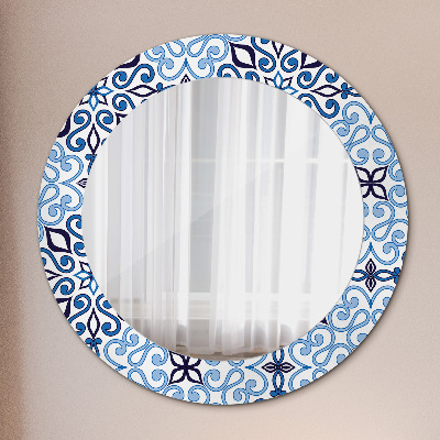 Round decorative wall mirror Blue arabic pattern