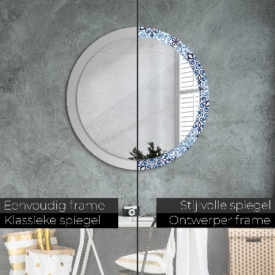 Round decorative wall mirror Blue arabic pattern