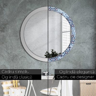 Round decorative wall mirror Blue arabic pattern