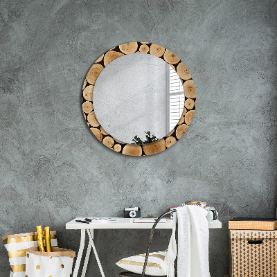 Round decorative wall mirror Wood logs