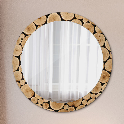 Round decorative wall mirror Wood logs