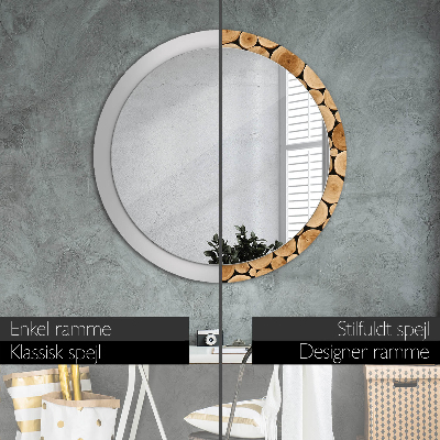 Round decorative wall mirror Wood logs