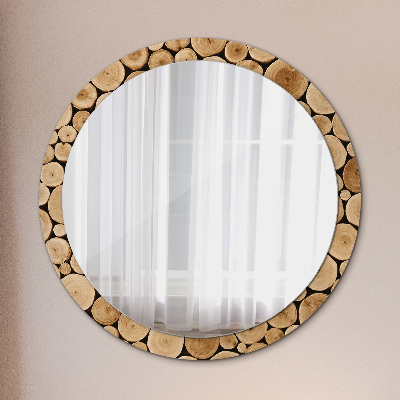 Round decorative wall mirror Wood logs