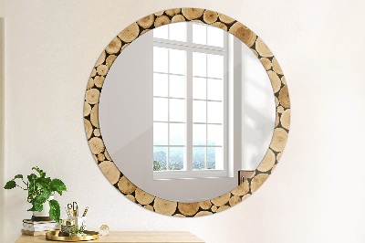 Round decorative wall mirror Wood logs