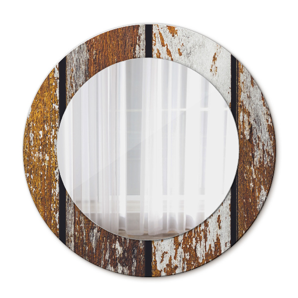 Round mirror printed frame Vintage dark wood