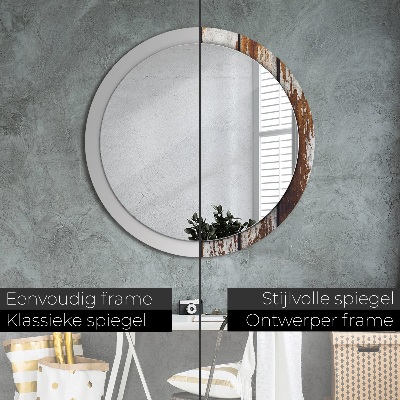 Round mirror printed frame Vintage dark wood