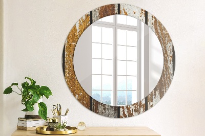 Round mirror printed frame Vintage dark wood