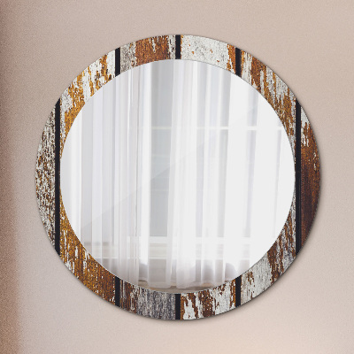 Round mirror printed frame Vintage dark wood