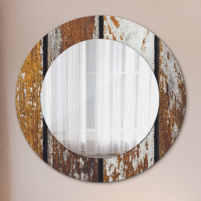 Round mirror printed frame Vintage dark wood