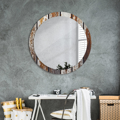 Round mirror printed frame Vintage dark wood