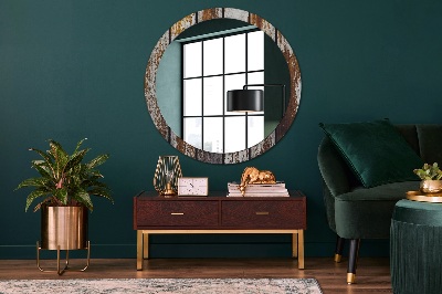 Round mirror printed frame Vintage dark wood