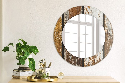 Round mirror printed frame Vintage dark wood