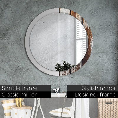 Round mirror printed frame Vintage dark wood