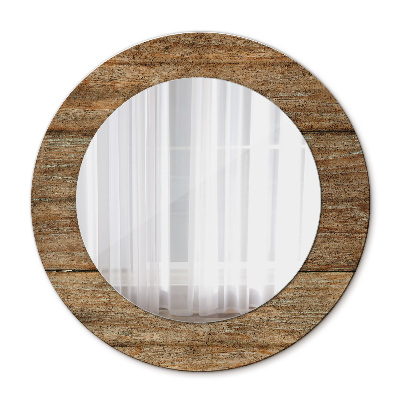 Round mirror printed frame Old wood