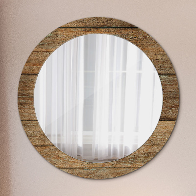 Round mirror printed frame Old wood