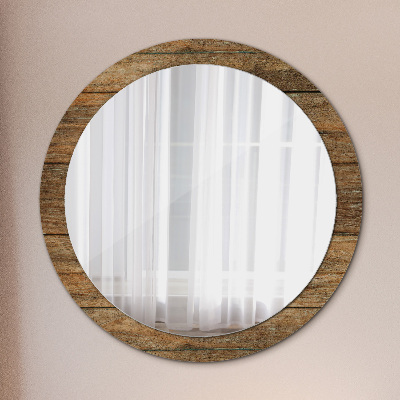 Round mirror printed frame Old wood