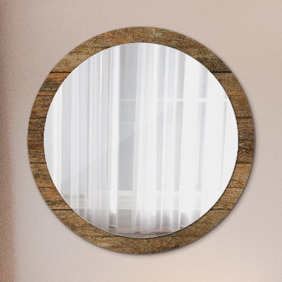 Round mirror printed frame Old wood