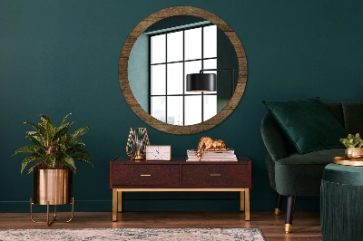 Round mirror printed frame Old wood