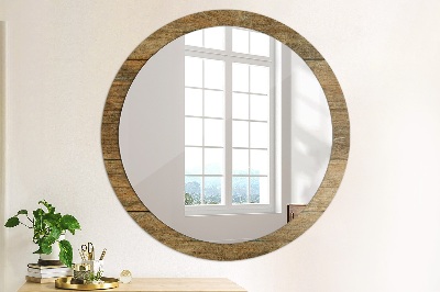 Round mirror printed frame Old wood