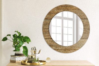 Round mirror printed frame Old wood