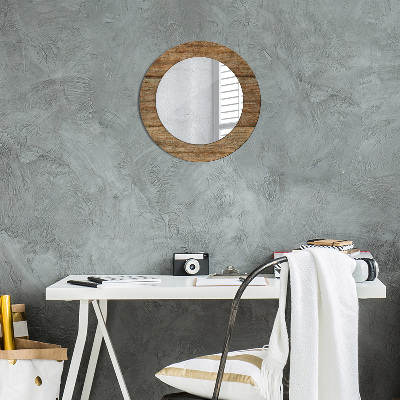 Round mirror printed frame Old wood