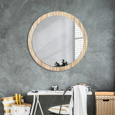 Round mirror printed frame Bamboo straw