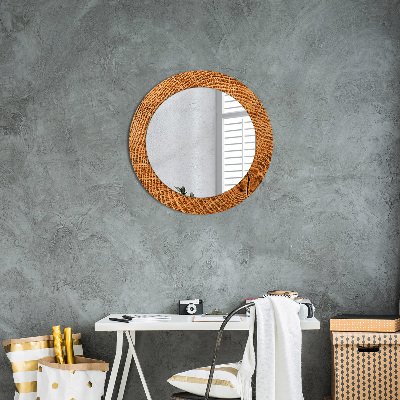 Round decorative wall mirror Oak wood