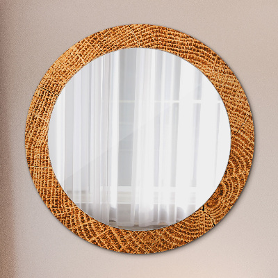 Round decorative wall mirror Oak wood