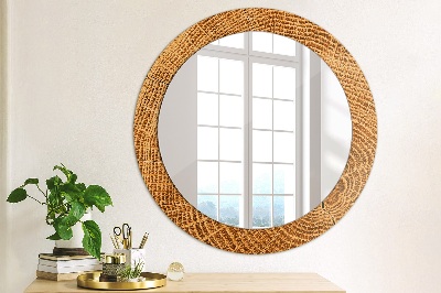 Round decorative wall mirror Oak wood