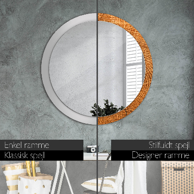 Round decorative wall mirror Oak wood