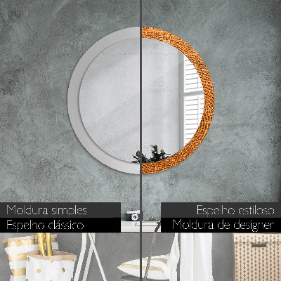 Round decorative wall mirror Oak wood