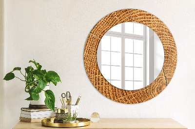 Round decorative wall mirror Oak wood