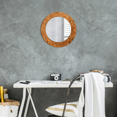 Round decorative wall mirror Oak wood