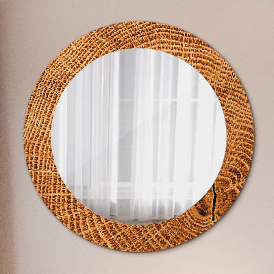 Round decorative wall mirror Oak wood