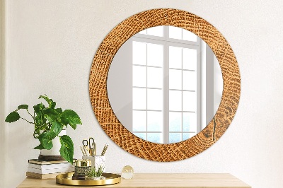 Round decorative wall mirror Oak wood