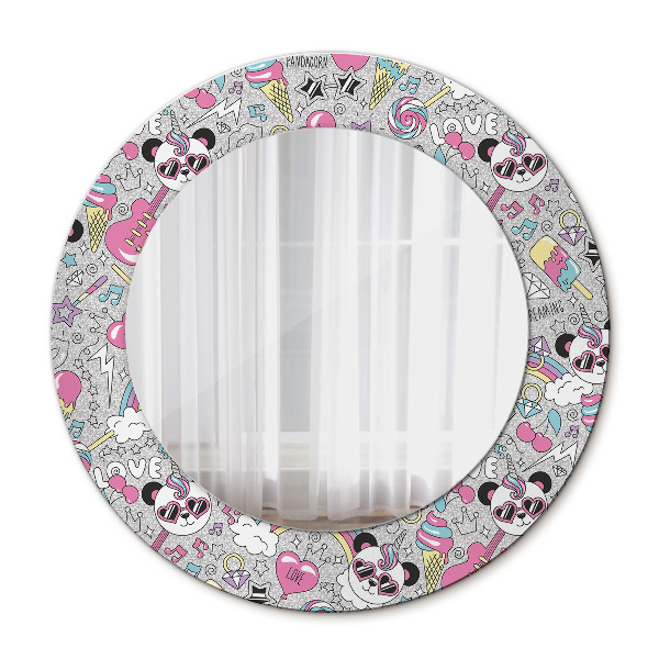 Round decorative wall mirror Panda unicorn