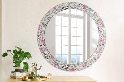 Round decorative wall mirror Panda unicorn