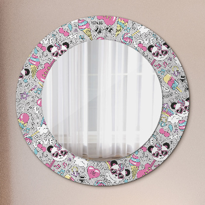 Round decorative wall mirror Panda unicorn