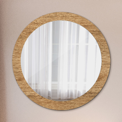 Round decorative wall mirror Wood texture