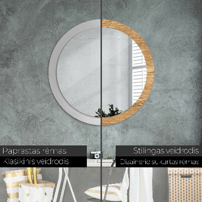 Round decorative wall mirror Wood texture