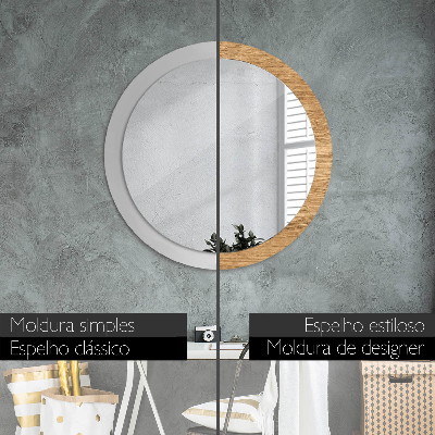 Round decorative wall mirror Wood texture