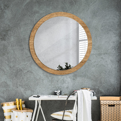 Round decorative wall mirror Wood texture