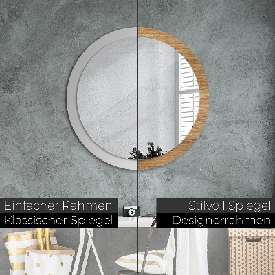 Round decorative wall mirror Wood texture