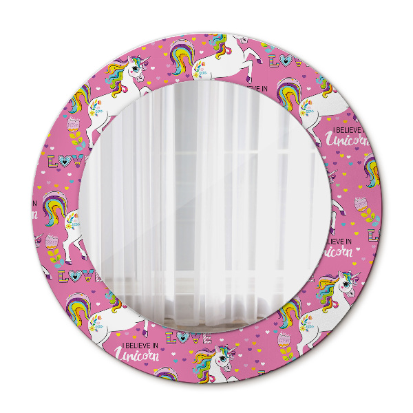 Round mirror printed frame Magic unicorn