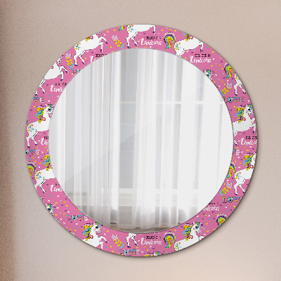 Round mirror printed frame Magic unicorn