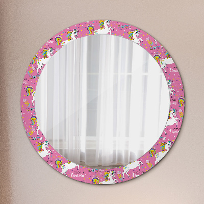 Round mirror printed frame Magic unicorn