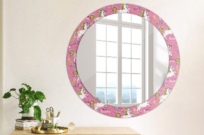 Round mirror printed frame Magic unicorn