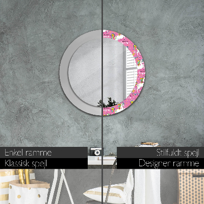 Round mirror printed frame Magic unicorn