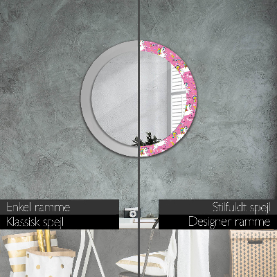 Round mirror printed frame Magic unicorn